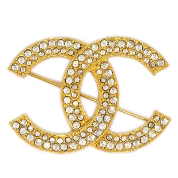 Chanel CC Brooch Pin Gold Rhinestone 174 - Picture 1 of 4